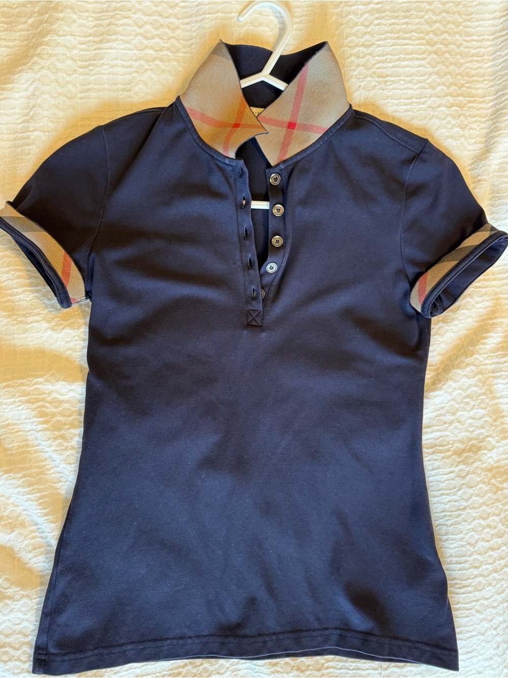 Burberry Navy Polo with Signature Check Collar